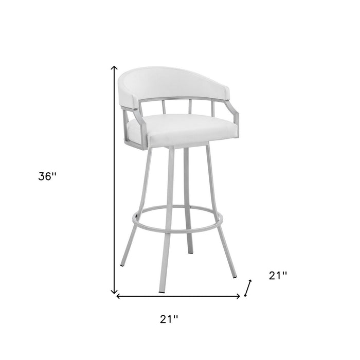 36" Faux Leather Swivel Low Back Counter Height Bar Chair - White / Silver