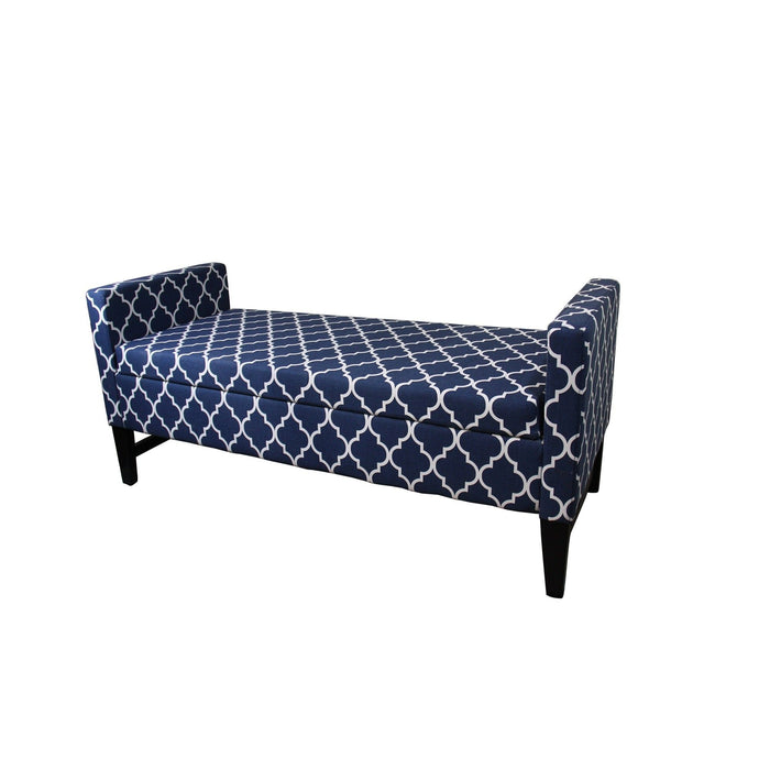 Quatrefoil Dark Wood Storage Bench - Blue / White