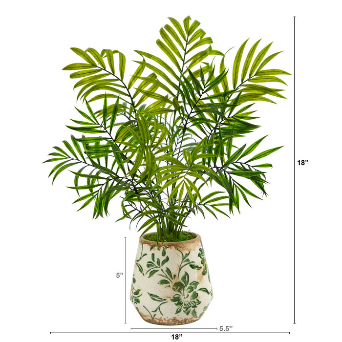 18" Mini Areca Palm Artificial Plant in Floral Vase