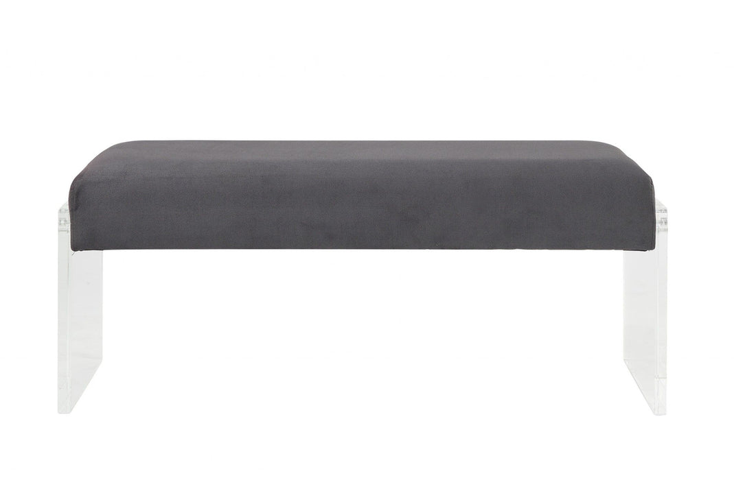 Upholstered Polyester Blend Bench - Charcoal / Clear