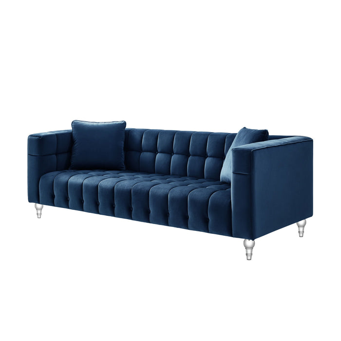 Velvet Sofa And Toss Pillows With Clear Legs - Navy Blue