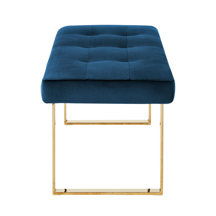 Velvet Upholstered Bench - Navy Blue / Gold