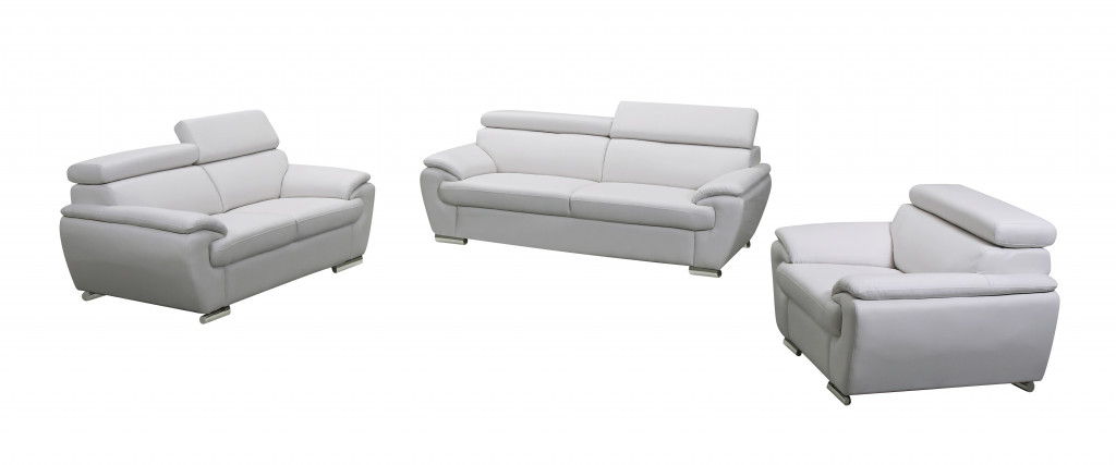 Three Piece Genuine Leather Six Person Indoor Seating Set - White