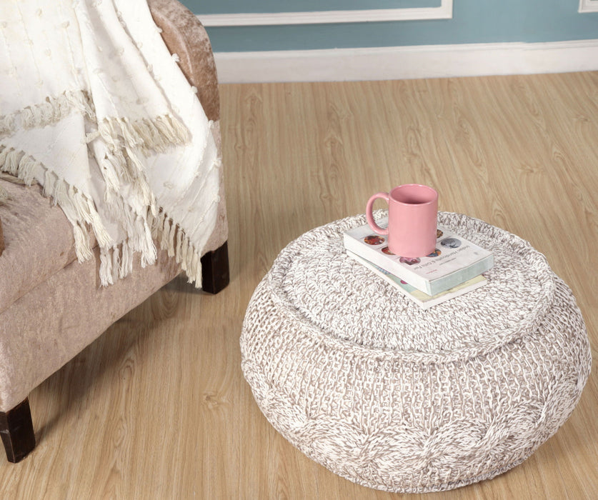 Cotton Ottoman Round - Beige