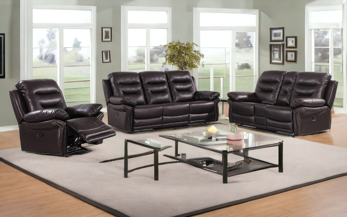 Three Piece Indoor Faux Leather Six Person Seating Set - Brown