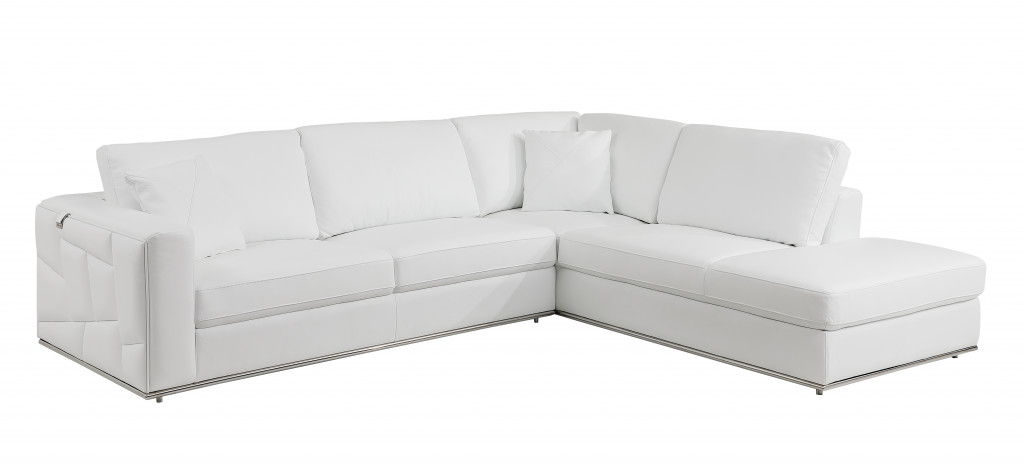 Italian Leather Reclining L Shaped Two Piece Corner Sectional - White