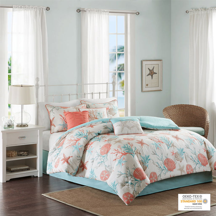 Pebble Beach - California King 7 Piece Comforter Set - Coral