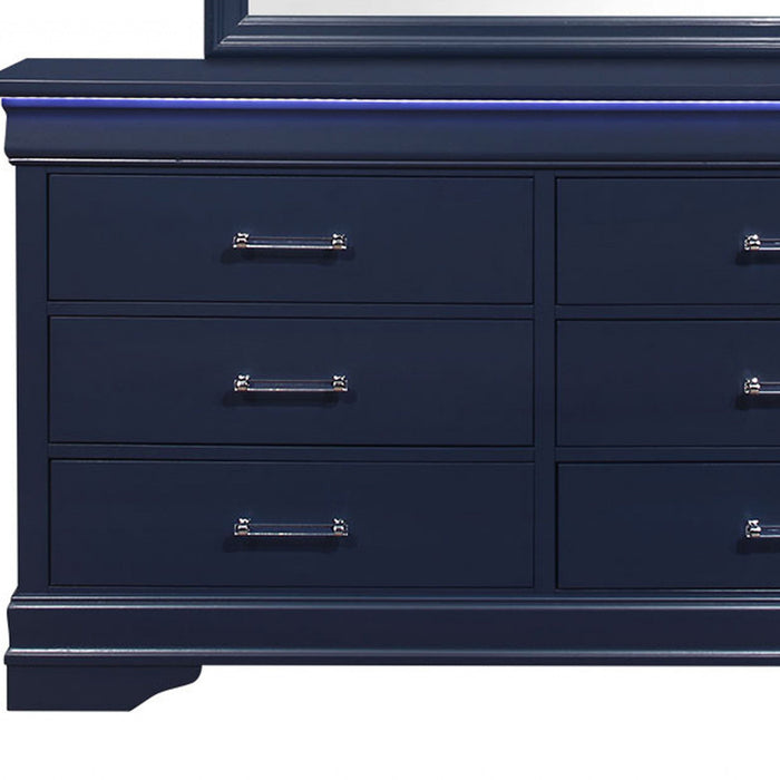 Solid Wood Six Drawer Double Dresser With Led - Blue