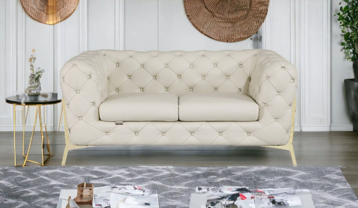 Italian Leather Loveseat - Beige / Gold