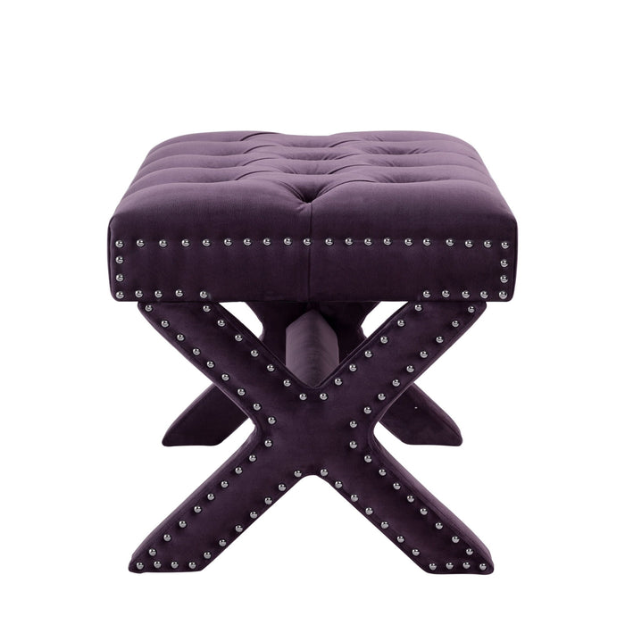 Velvet Tufted Ottoman - Plum