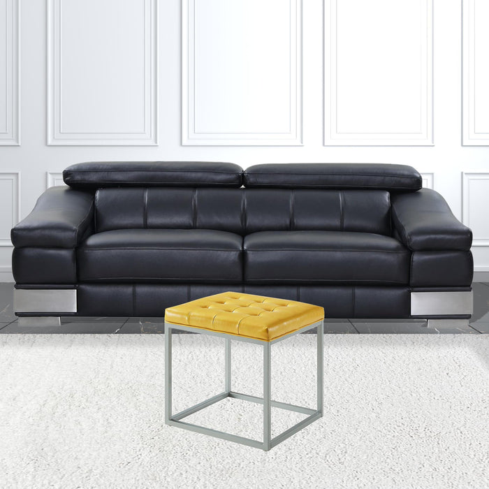 Faux Leather Cube Ottoman - Yellow / Gray