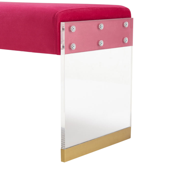 Upholstered Velvet Bench - Fuchsia / Clear