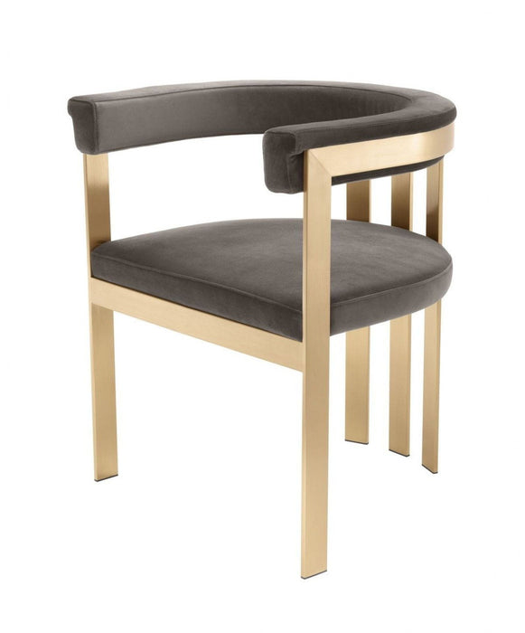 Velvet And Gold Arm Chair - Gray