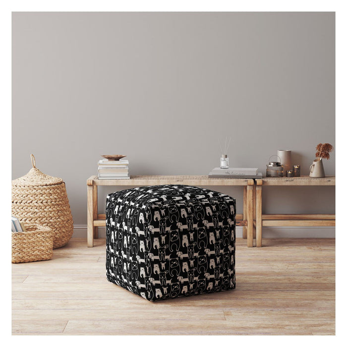 Cotton Dog Pouf Cover - Black / White