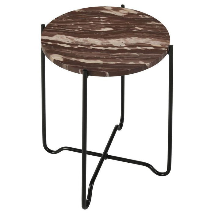 Latifa - Round Accent Table With Marble Top - Red And Black - Simple Home Plus