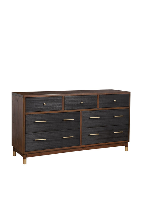 Solid Wood Seven Drawer Double Dresser - Brown / Black