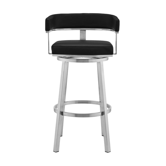 38" Faux Leather Swivel Low Back Bar Height Bar Chair - Black / Silver