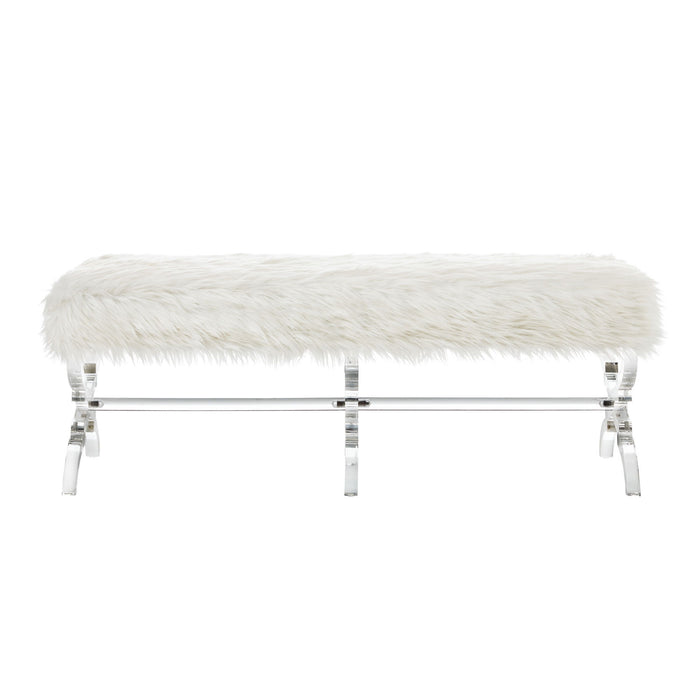 Upholstered Faux Fur Bench - Cream / Clear