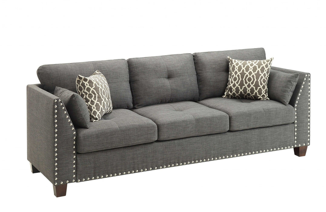 Linen Sofa And Toss Pillows With Dark Brown Legs - Charcoal