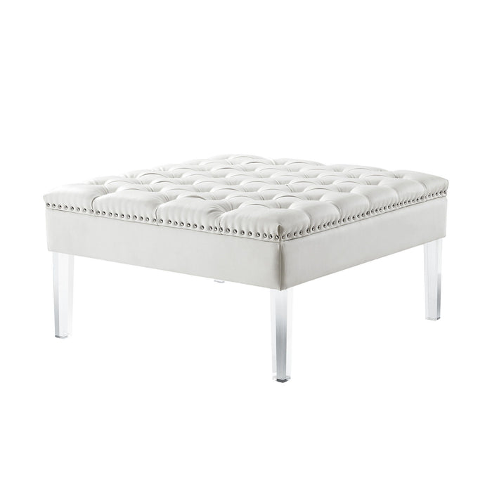 Faux Leather Cocktail Ottoman - White / Clear