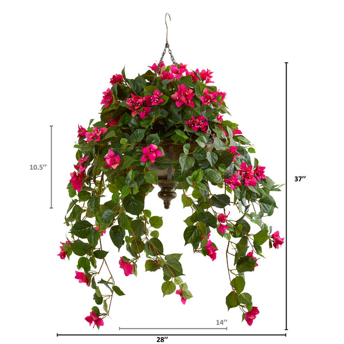 37" Bougainvillea Artificial Plant in Hanging Metal Bowl