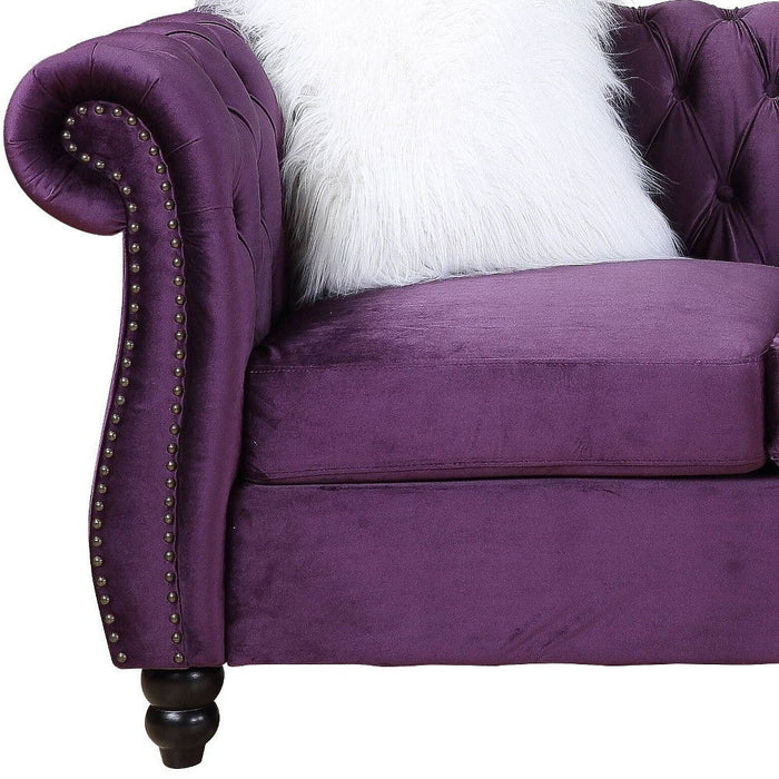 Velvet Sofa And Toss Pillows With Black Legs - Purple