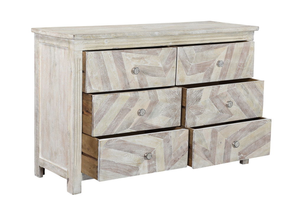 Solid Wood Six Drawer Double Dresser - White Wash