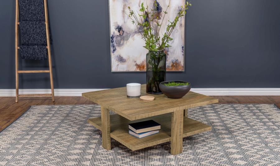 Dawn - Square Engineered Wood Coffee Table With Shelf - Mango - Simple Home Plus