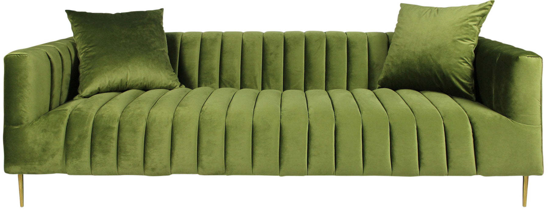 Moss Velvet Sofa With Two Toss Pillows - Green / Gold