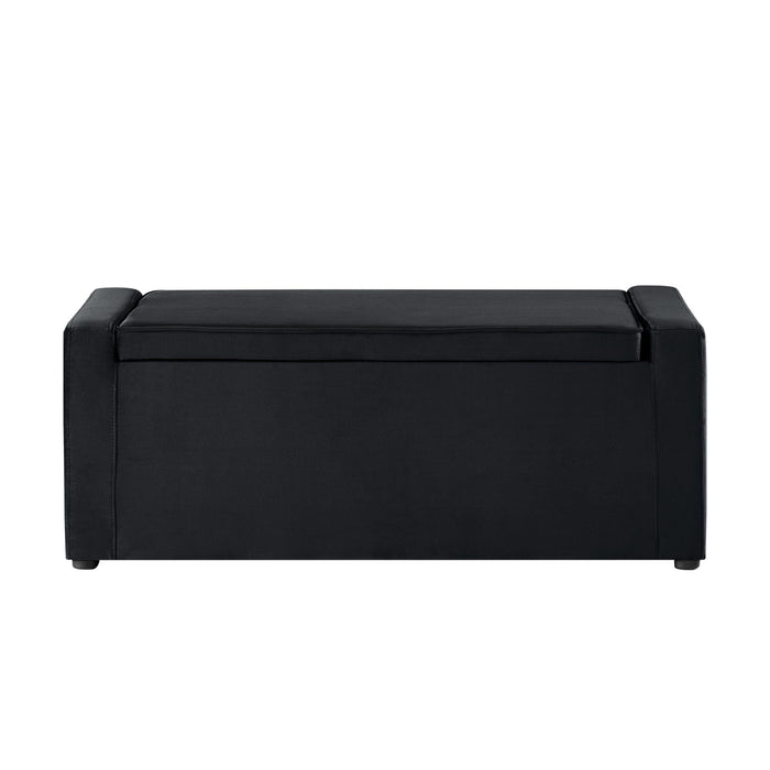 Upholstered Velvet Bench With Flip Top - Black