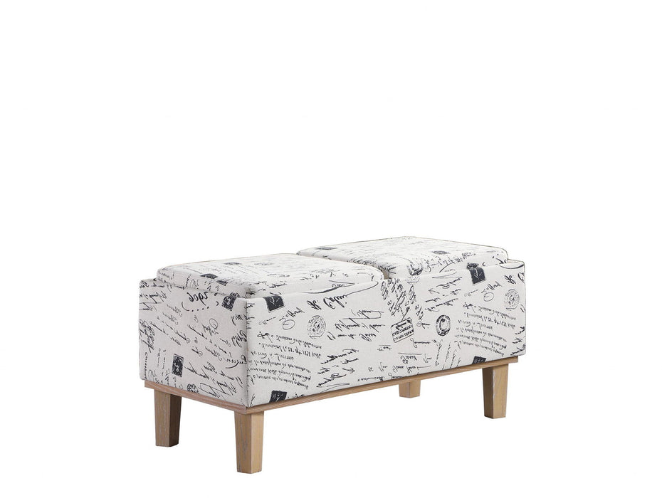 Upholstered Polyester Bench With Flip Top - Black / White / Natural