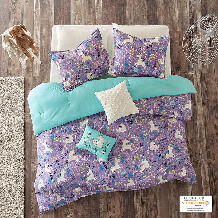 Lola - Twin Unicorn Comforter Set - Purple