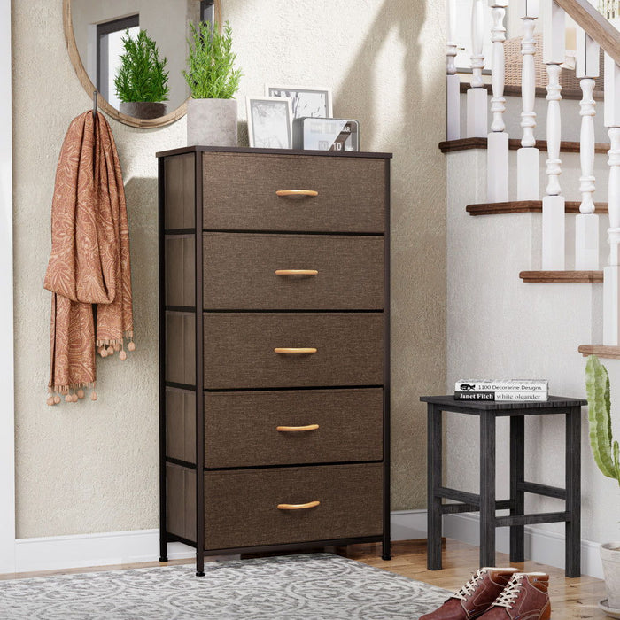 Steel And Fabric 5 Drawer Chest - Brown