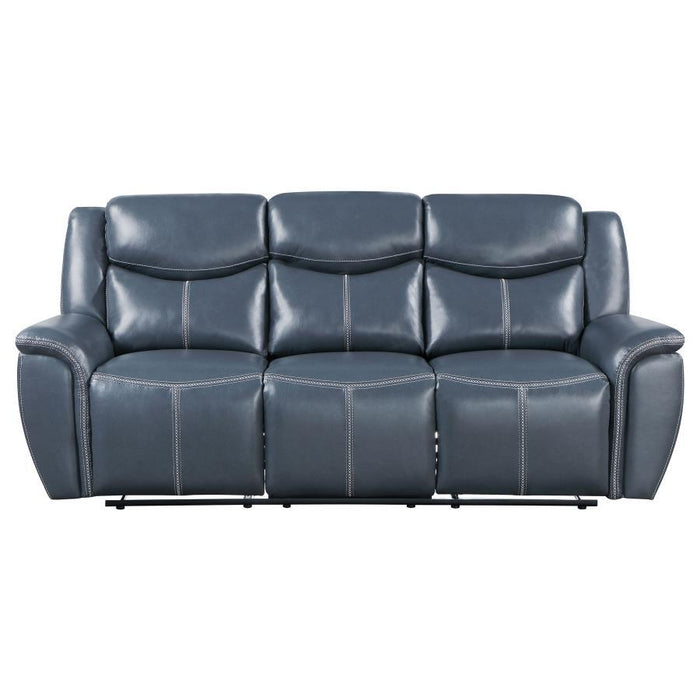 Sloane - Upholstered Motion Reclining Sofa With Drop Down Table - Blue