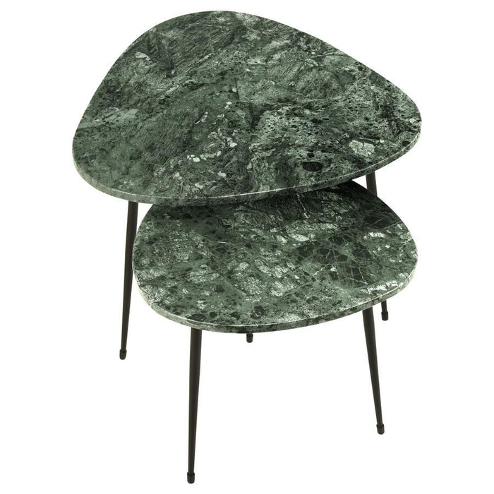 Tobias - 2 Piece Triangular Marble Top Nesting Table - Green And Black - Simple Home Plus