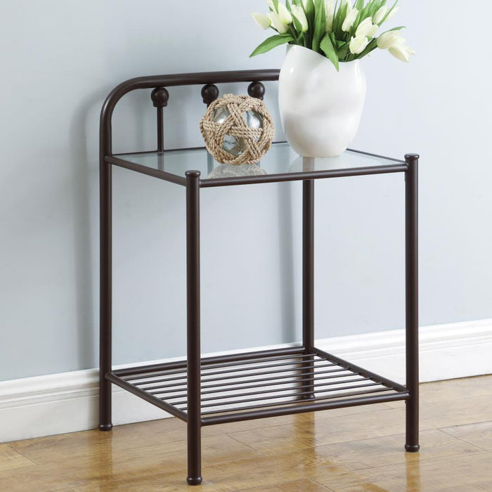 Livingston - 1-Shelf Nightstand With Glass Top - Dark Bronze - Simple Home Plus