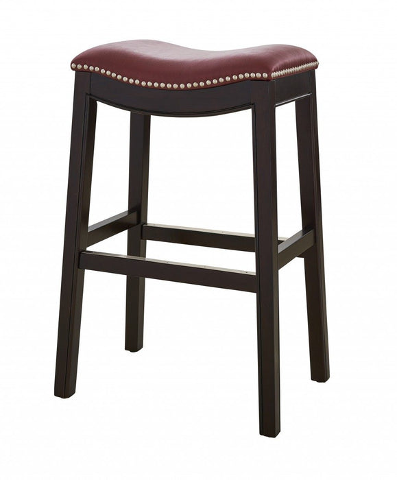 Solid Wood Backless Bar Chair - Dark Red / Espresso