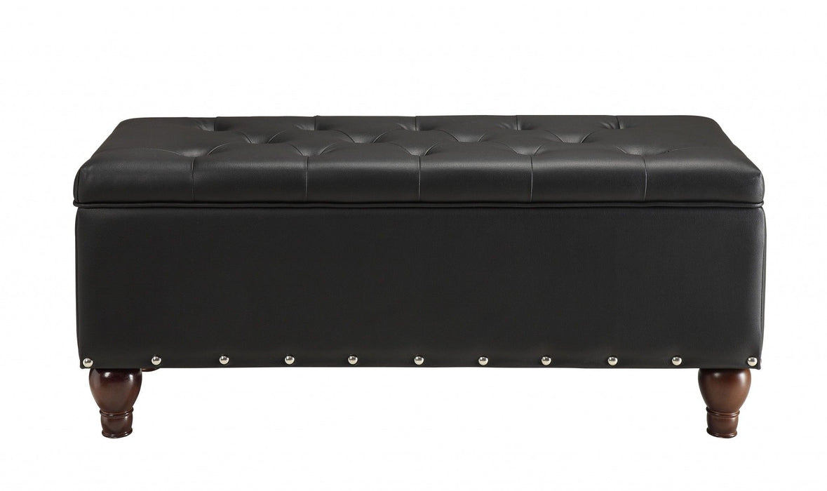 Upholstered Faux Leather Bench With Flip Top - Black / Brown