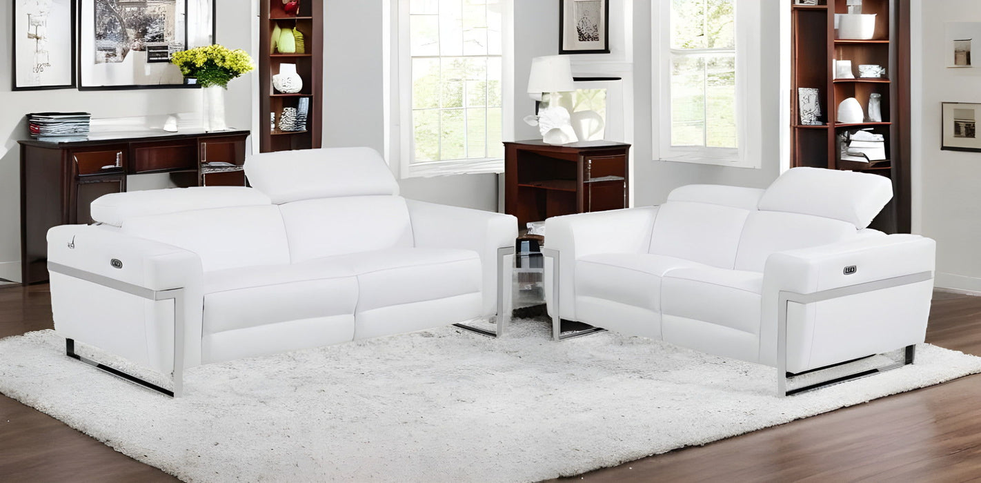 2 Piece Italian Leather Five Person Indoor Seating Set - White