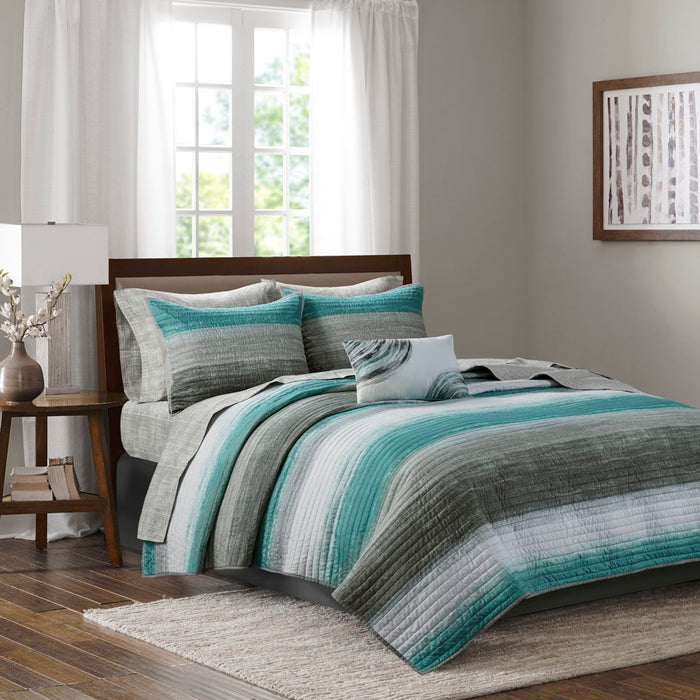 Saben - Queen Complete Reversible Coverlet And Sheet Set - Aqua