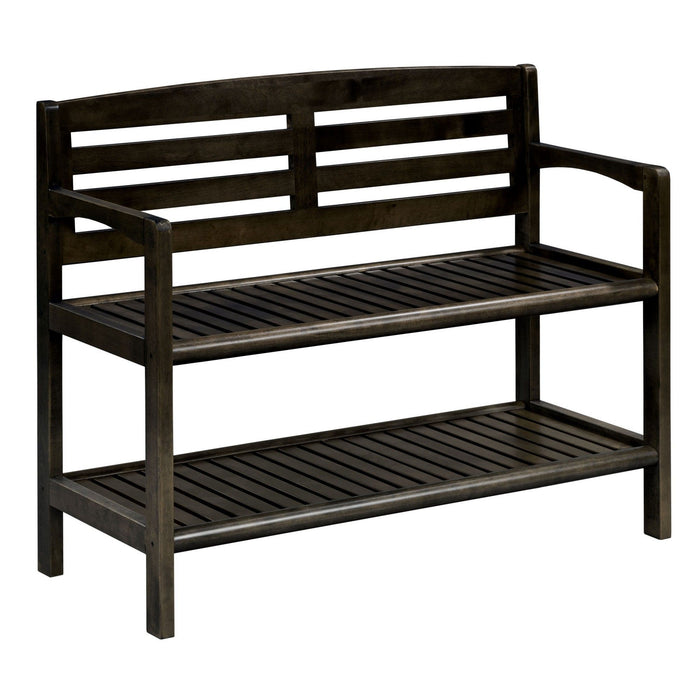 Solid Wood Slat Bench With High Back And Shelf - Espresso Finish