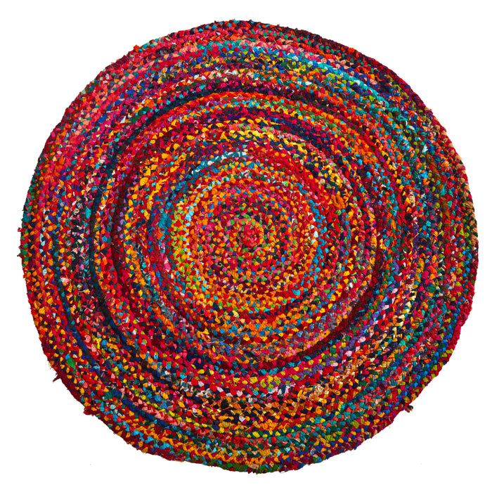 4' x 4' Hand Braided Boho Colorful Chindi Round Rug