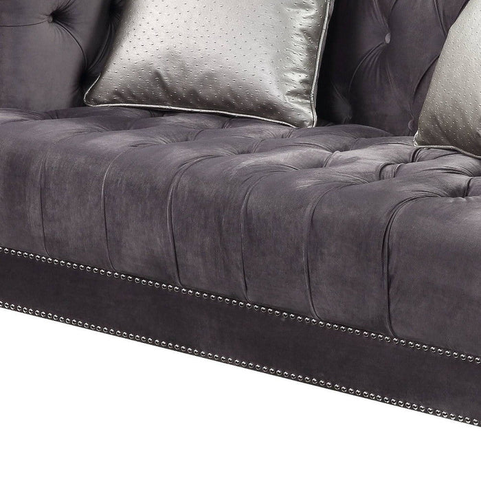 Velvet Loveseat And Toss Pillows - Gray / Silver