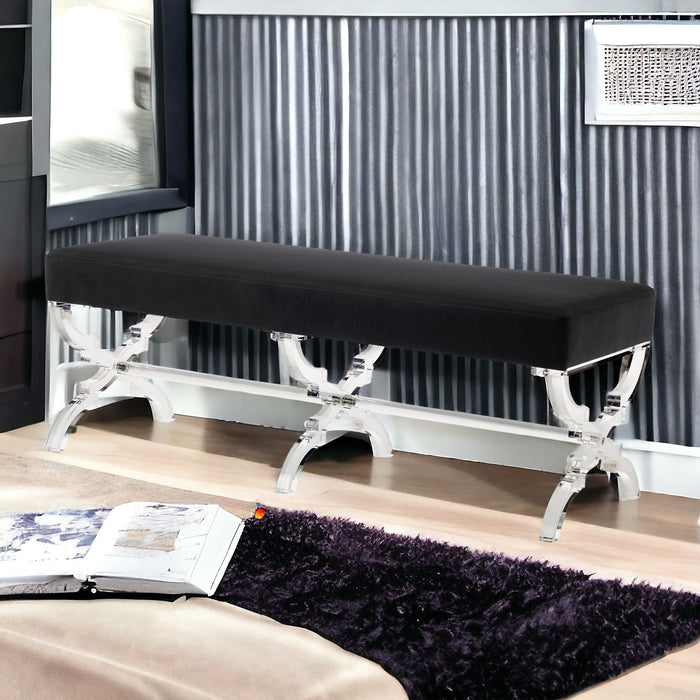 Upholstered Velvet Bench - Clear / Black