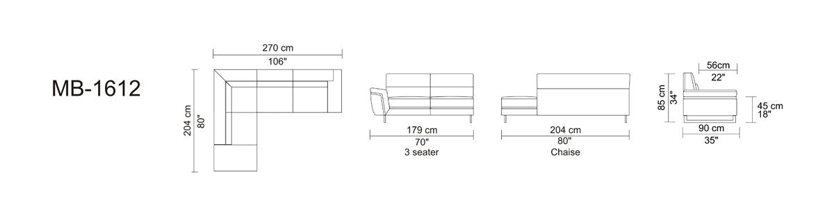 Fabric Foam Wood And Steel Sectional Sofa - Brown