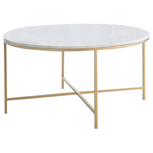 Ellison - Round X-Cross Coffee Table - White And Gold - Simple Home Plus