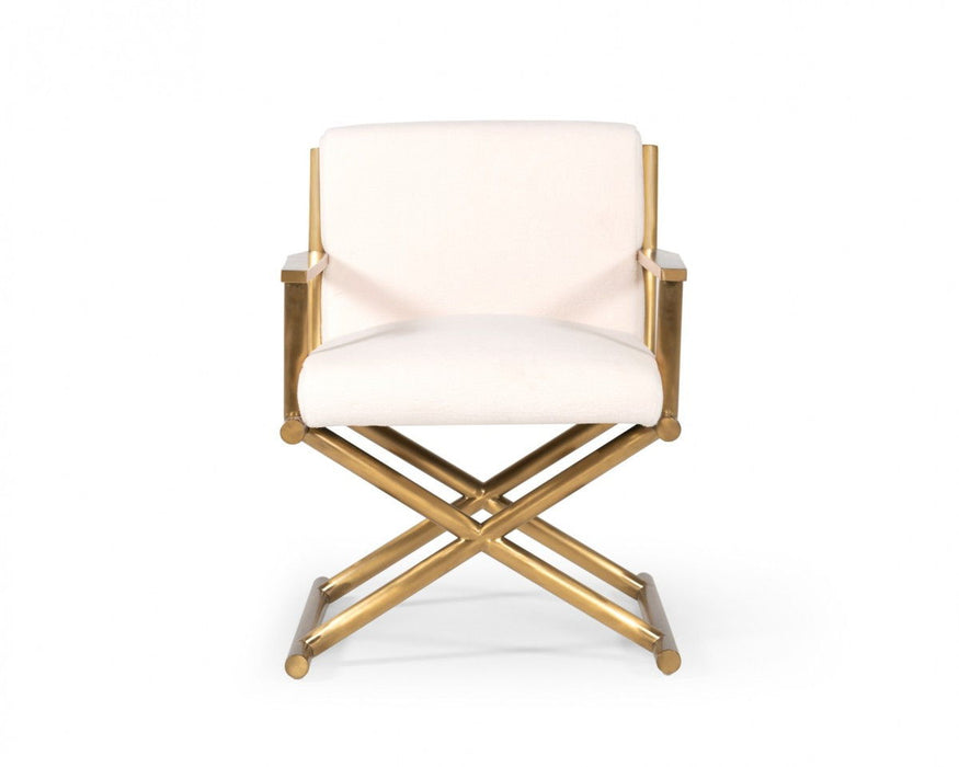 Sherpa And Gold Directors Arm Chair - White