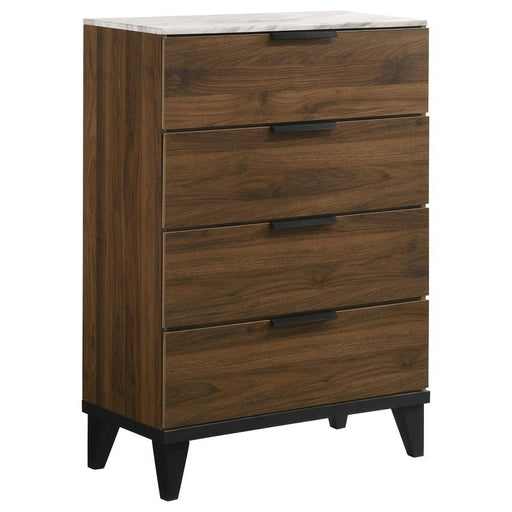 Mays - 4-Drawer Chest With Faux Marble Top - Walnut Brown - Simple Home Plus