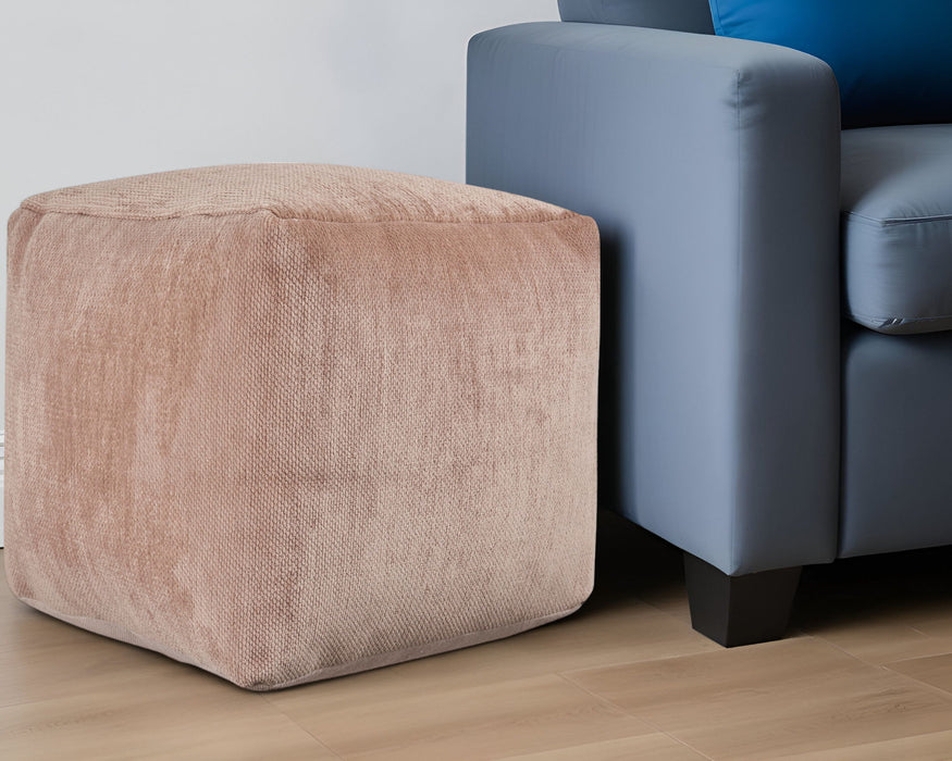 Chenille Cube Pouf Ottoman - Beige