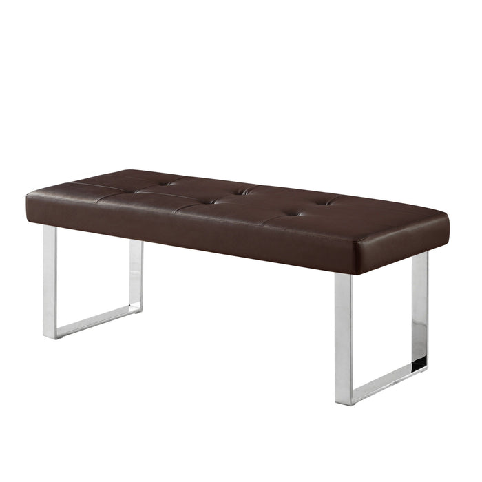 Upholstered Faux Leather Bench - Brown / Silver